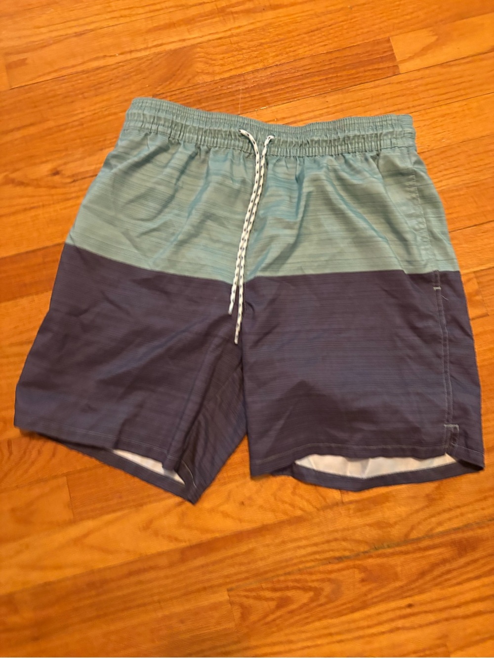 Men's Two-Tone Blue Swim Trunks with Drawstring